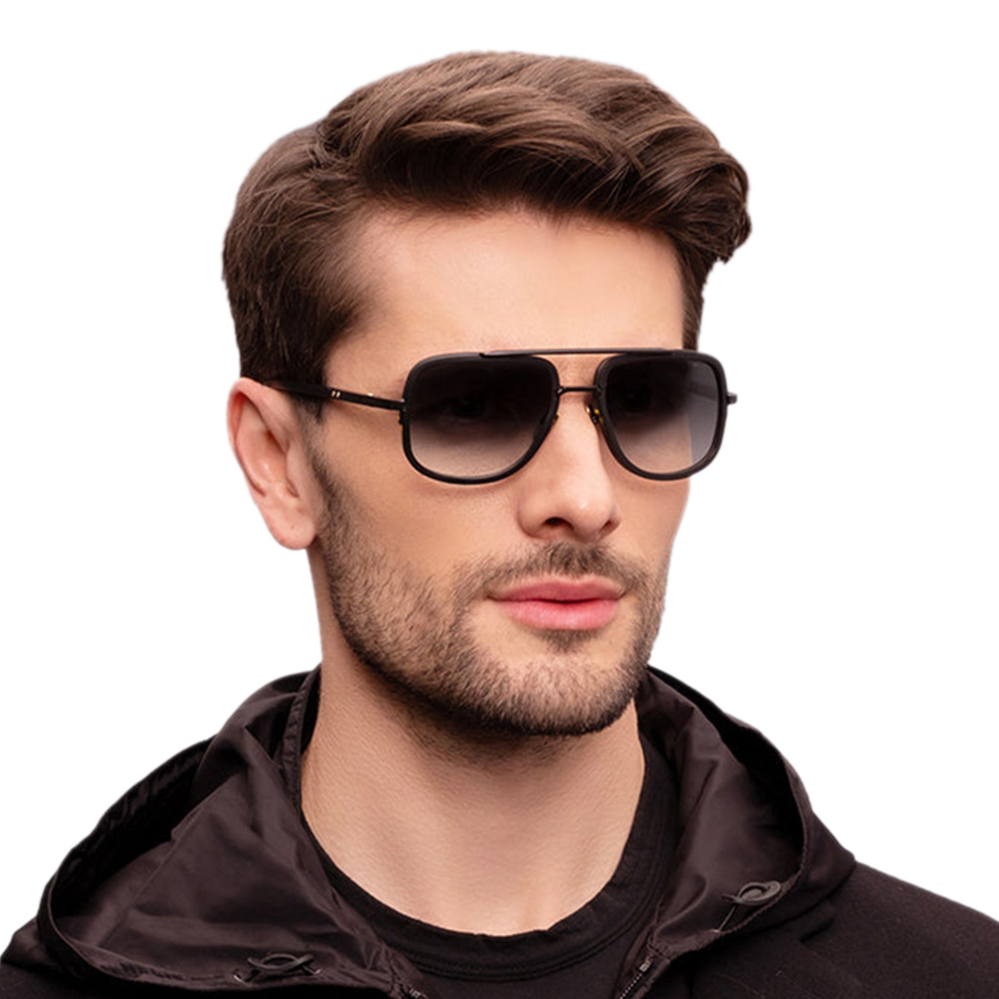 Model side view of Dita Mach S DTS412-A-01 Yellow Gold Black Sunglasses DTS412-A-01